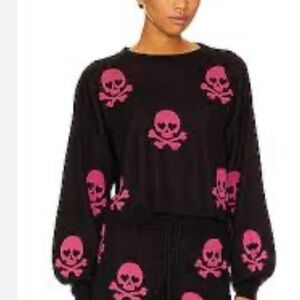 Beach Riot Black and Pink Skull Sweater